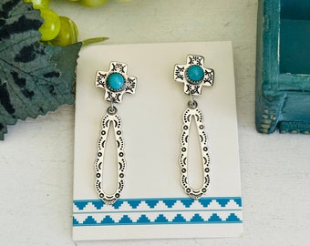 TTD "Gracey" Kingman turquoise en sterling zilveren post-bengelende oorbellen