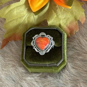 Southwest Handmade Spiny Oyster & Sterling Silver Adjustable Heart Ring