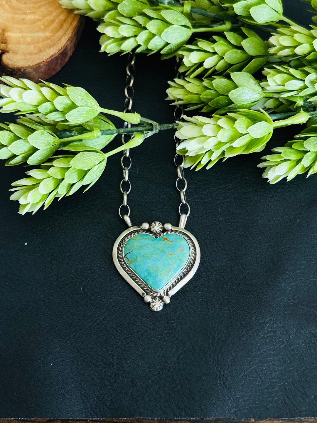 Alfred Martinez Kingman Turquoise & Sterling Silver Heart Necklace - Etsy