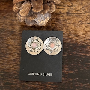 Navajo Made Pink Conch & Sterling Silver Post Earrings