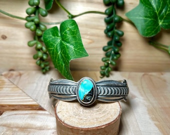 Navajo Made Blue Ridge Turquoise & Sterling Silver Cuff Bracelet