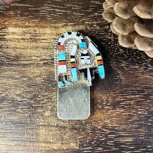 Navajo Made Multi Stone & Sterling Silver Inlay Money Clip