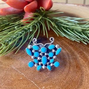 Navajo Kingman Turquoise & Sterling Silver Butterfly Cluster Ring Size 7