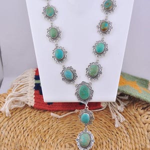 Southwest Handmade Kingman Turquoise & Sterling Silver Lariat Necklace