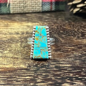 Wilbert Grey 8 Turquoise & Sterling Silver Inlay Ring Size 9.25