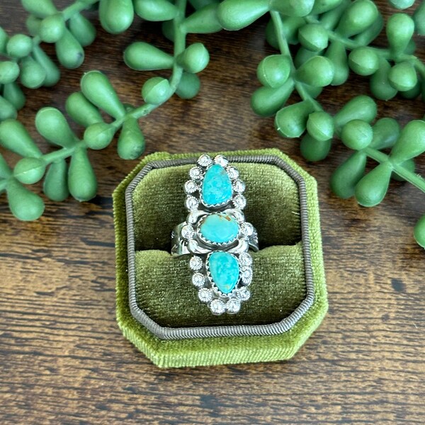 Southwest Handmade Kingman Turquoise & Sterling Silver Adjustable Ring