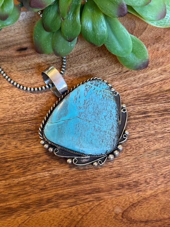Navajo Made 8 Turquoise & Sterling Silver Pendant - image 3