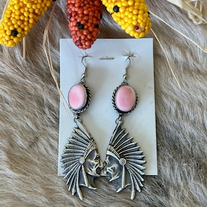Navajo Handmade Pink Conch & Sterling Silver Dangle Earrings