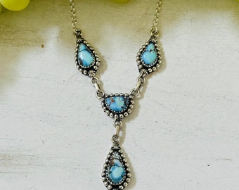 Zuidwest handgemaakte Golden Hills Turquoise & Sterling zilveren Lariat ketting