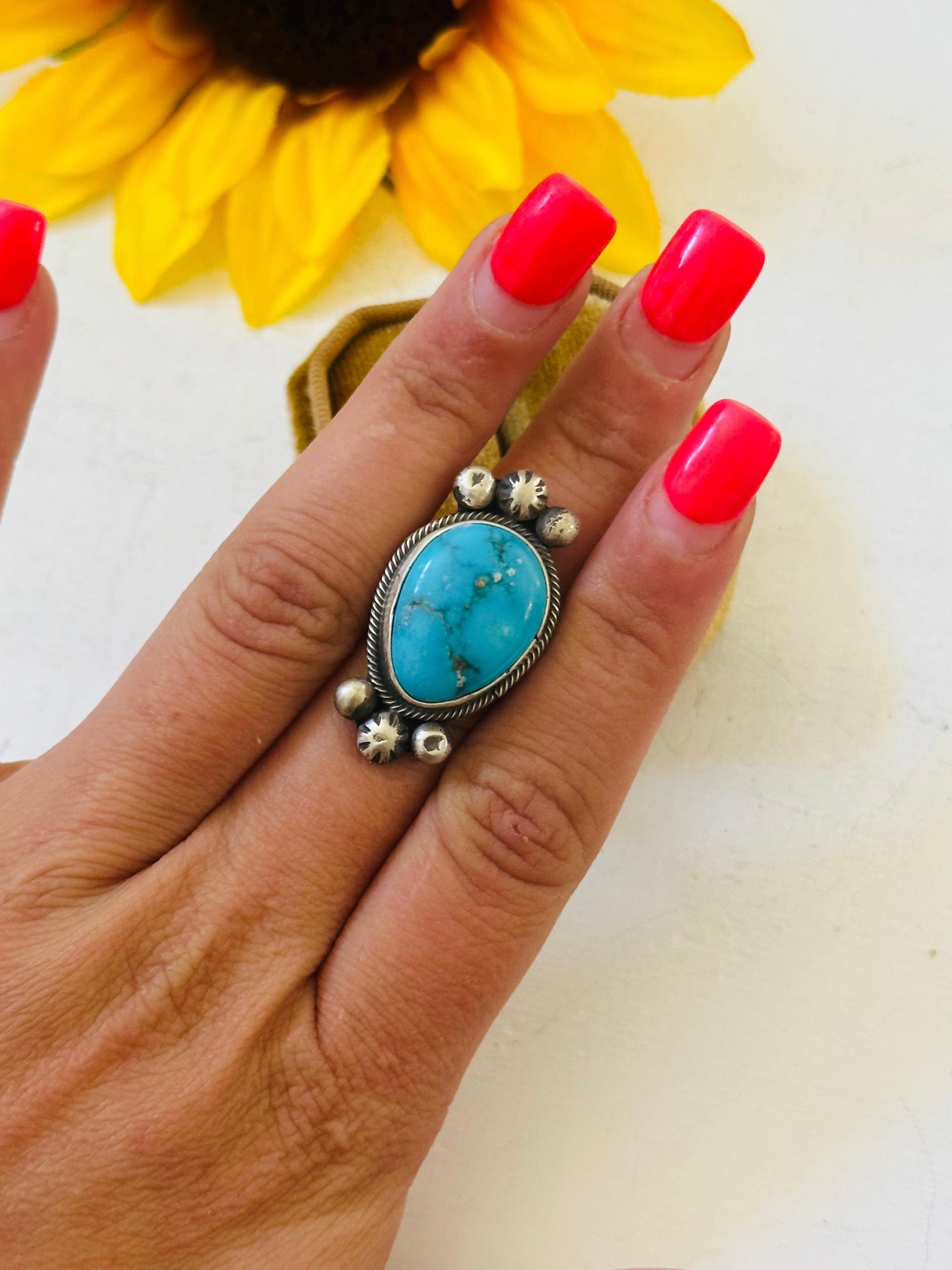 Navajo Made Kingman Turquoise & Sterling Silver Ring Size 6.75 - Etsy