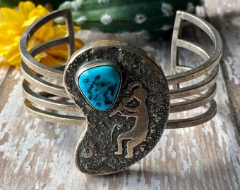 Merle House Kingman Turquoise & Sterling Silver Spider Cuff Bracelet - Etsy