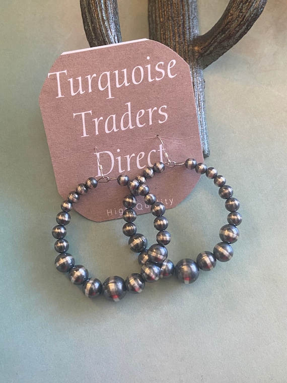 Navajo Sterling Silver Pearl Hoop Earrings