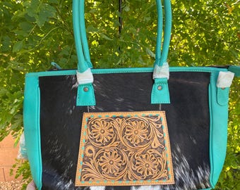 Genuine Tooled Leather & Cowhide Purse