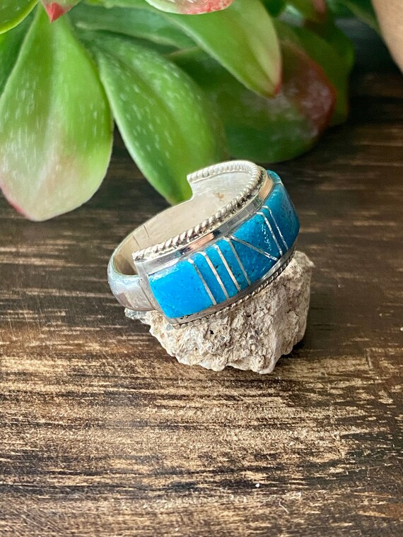 Navajo Made Kingman Turquoise & Sterling Silver I… - image 3
