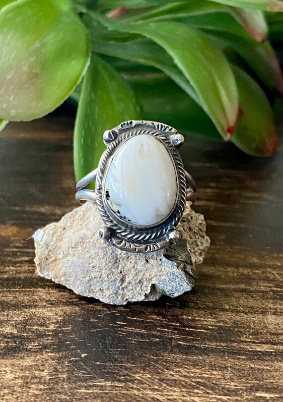 Navajo Made White Buffalo & Sterling Silver Ring … - image 1