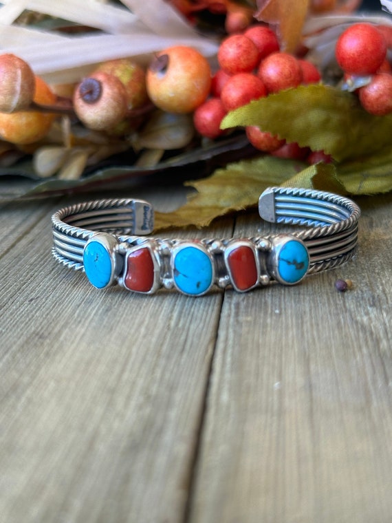 Important Priscilla Becenti Native American Navajo Turquoise Inlay Sterling Silver Bracelet Important Priscilla Becenti Native American Navajo Turquoise Inlay Sterling Silver Bracelet