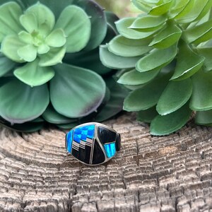 Navajo Onyx & Opal Sterling Silver Inlay Men’s Ring Size 9.25