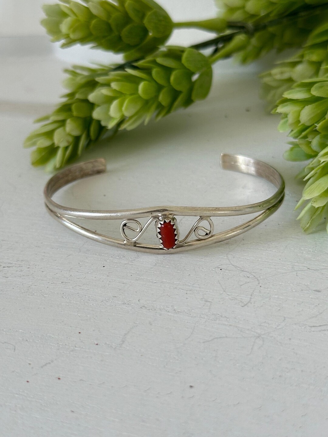 Navajo Made Red Coral & Sterling Silver Cuff Bracelet - Etsy