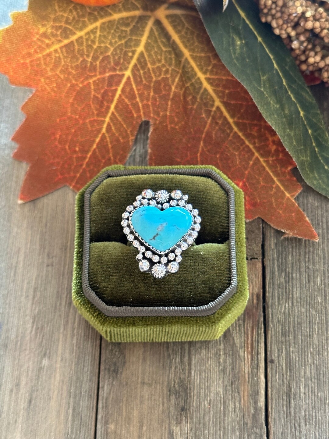 Southwest Handmade Kingman Turquoise & Sterling Silver Heart Ring - Etsy
