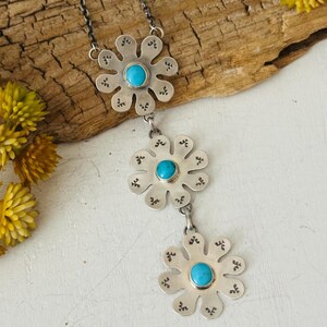 Navajo Made Kingman Turquoise & Sterling Silver Flower Necklace - Etsy