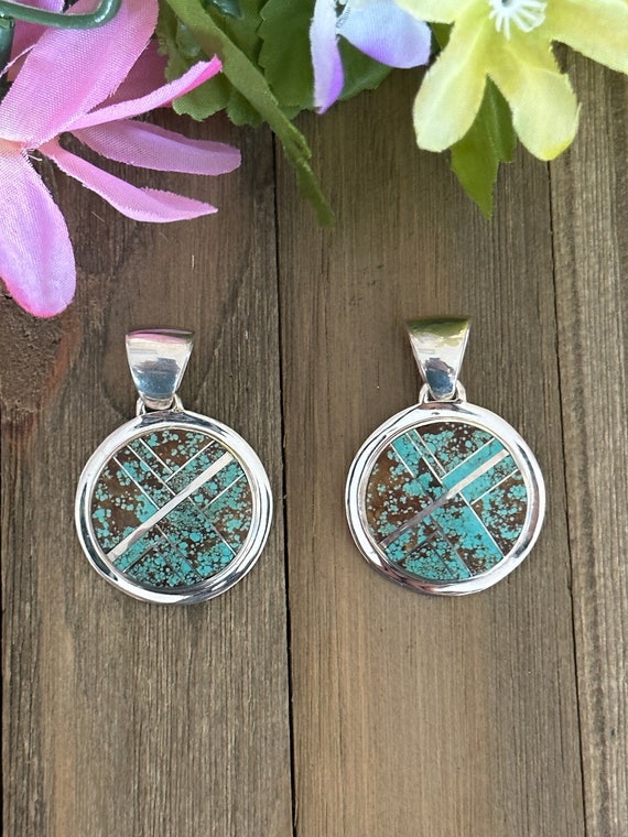 Navajo Made 8 Turquoise & Sterling Silver Pendant
