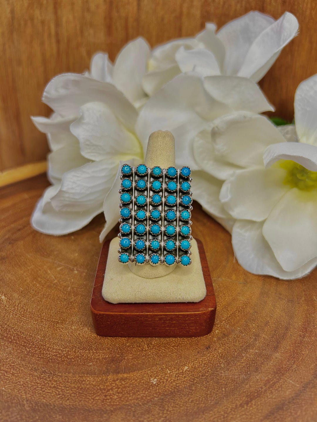 Southwest Made Kingman Turquoise & Sterling Sliver Cluster Adjustable ...