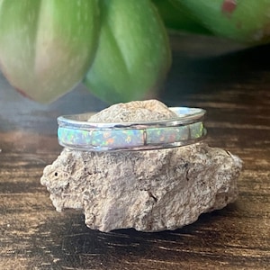 Navajo Made White Opal & Sterling Silver Inlay Rings