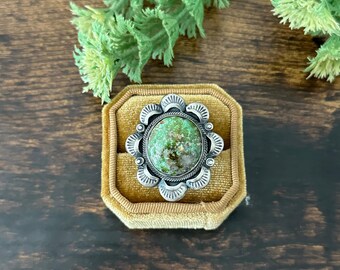 Gilbert Tom Sonoran Gold Turquoise & Sterling Silver Ring Size 8.5