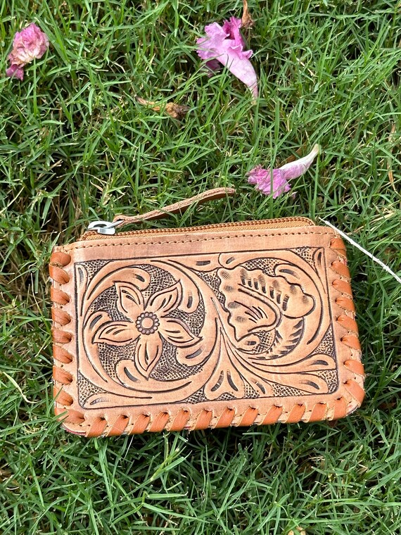 Genuine Tooled Leather Cowhide Coin Bag - image 3