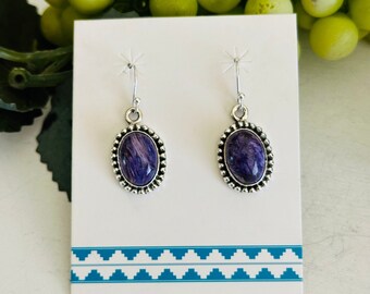 Zuidwest handgemaakte Charoite & Sterling Silver Dangle Oorbellen