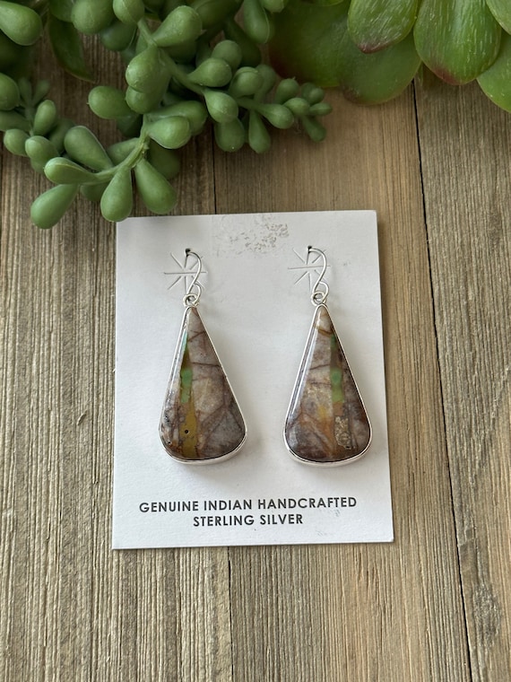 Lyn Johnson Native American Navajo Coral Inlay Sterling Silver Teardrop Earrings Lyn Johnson Native American Navajo Coral Inlay Sterling Silver Teardrop Earrings