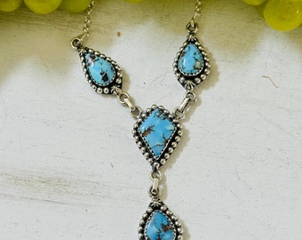 Zuidwest handgemaakte Golden Hills Turquoise & Sterling zilveren Lariat ketting