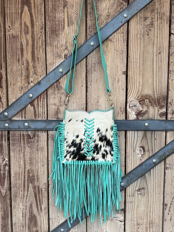 Genuine Leather & Cowhide Fringe Purse - image 1