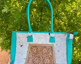 Genuine Tooled Leather & Cowhide Purse