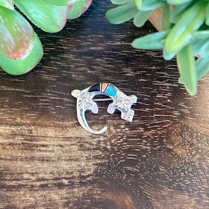 Navajo Made Multi Stone & Sterling Silver Inlay Lizard Pin