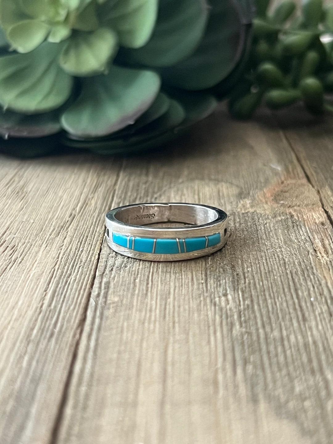 Navajo Made Kingman Turquoise & Sterling Silver Inlay Ring - Etsy