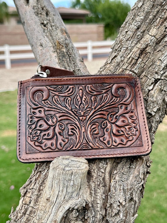 Genuine Tooled Leather Coin Bag & Card Holder - image 1