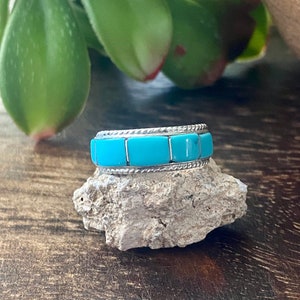 Navajo Made Turquoise & Sterling Silver Inlay Ring Size