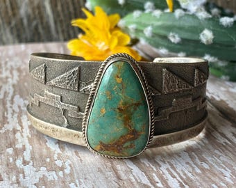 Vintage Navajo Made Royston Turquoise & Sterling Silver Cuff Bracelet