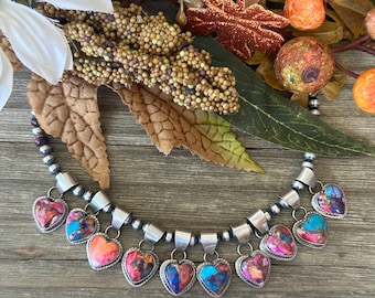 Navajo Made Mohave Turquoise & Sterling Silver Heart Pendant