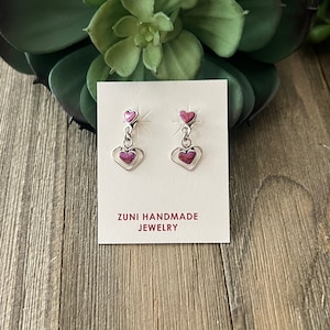 Zuni Made Sugilic & Sterling Silver Post Heart Dangle Earrings