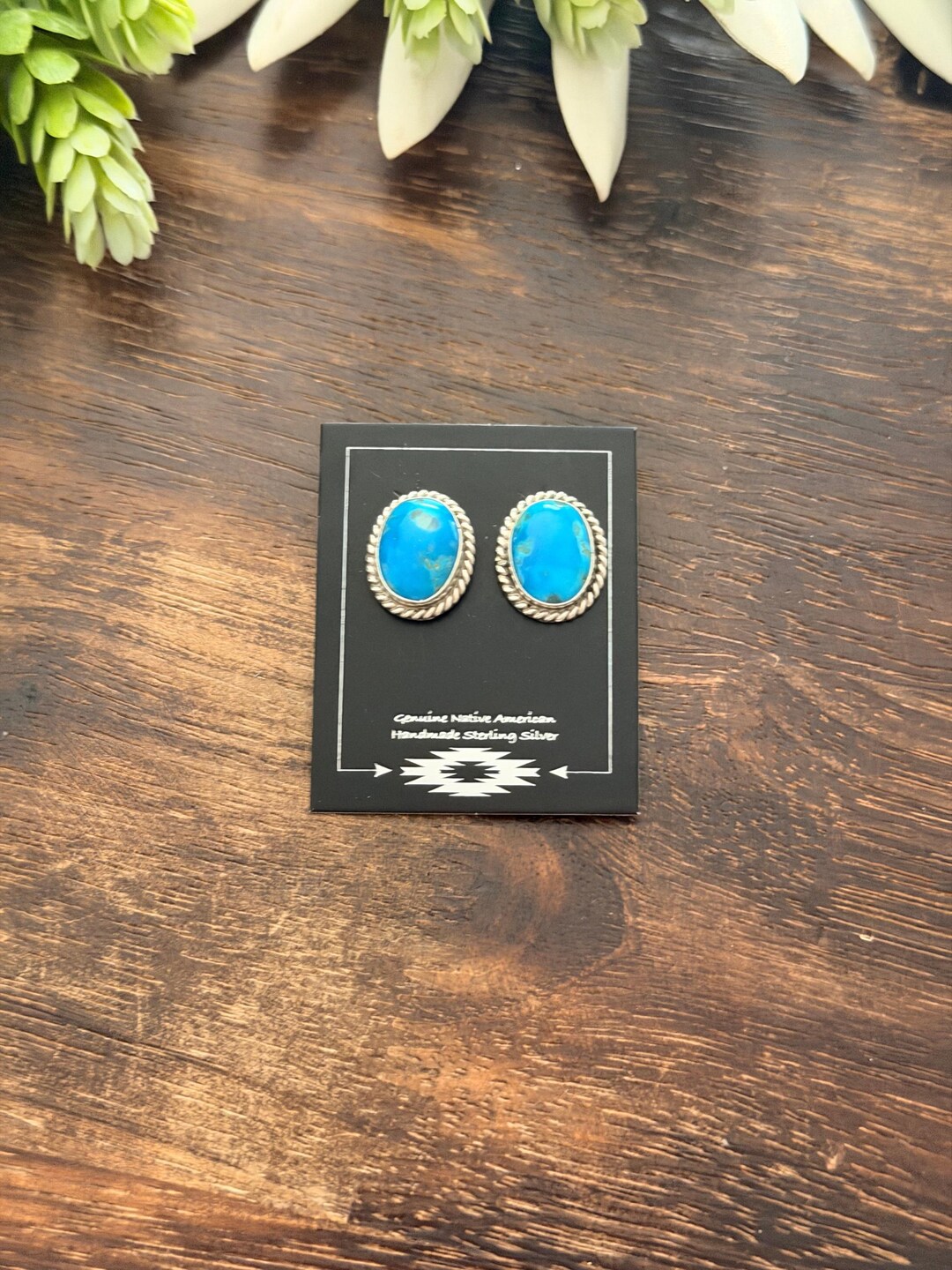 Navajo Made Kingman Turquoise & Sterling Silver Post Earrings - Etsy