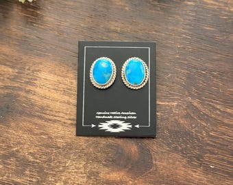 Navajo Made Kingman Turquoise & Sterling Silver Bear Claw Post Earrings ...