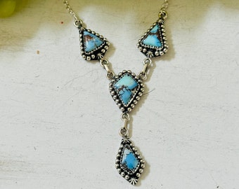 Zuidwest handgemaakte Golden Hills Turquoise & Sterling zilveren Lariat ketting