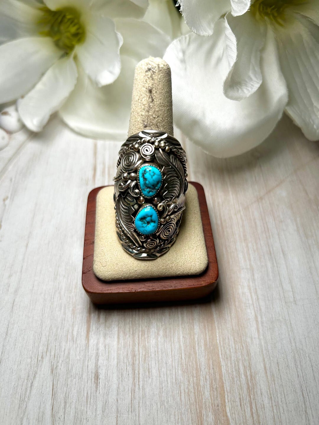 Julia Etsitty Kingman Turquoise & Sterling Silver Ring Size 12.75 - Etsy