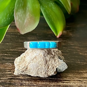 Allen Tolino Sleeping Beauty Turquoise & Sterling Silver Cobblestone Ring Size 5.75