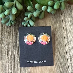 Navajo Made Spiny Oyster & Sterling Silver Post Earrings