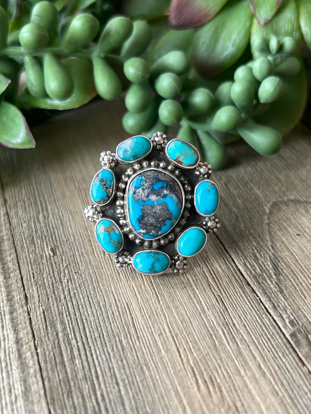 Chris Etsitty Kingman Turquoise & Sterling Silver Ring Size 7.75 - Etsy