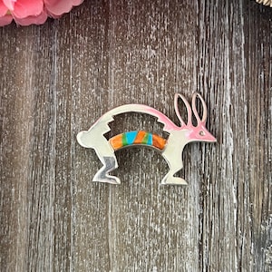 Navajo Multi Stone & Sterling Silver Inlay Rabbit Pin