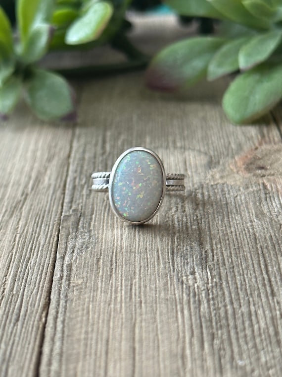 Navajo Made Opal (Man-Made) & Sterling Silver Ring